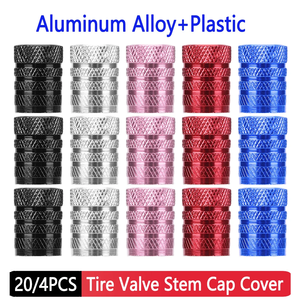 20/4Pcs Car Wheel Tire Valve Caps Aluminum Alloy Tire Air Caps with Plastic Liner Tyre Rim Stem Cover Leak-Proof for Auto Truck