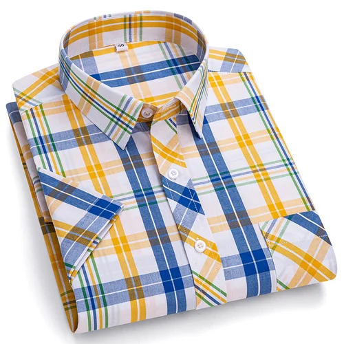 Imagen 2 del producto Camisas de manga corta para hombre, camisa a cuadros de algodón, moda Formal, delgada, suave, clásica, ropa informal, talla grande 8XL, 7XL, nueva