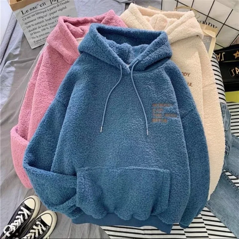 Y2k Oversized Hoodies 2026 Autumn Winter Women's Sweatshirt Letter Print Korean Style Loose Warm Cozy Lounge Wear Hooded Jackets