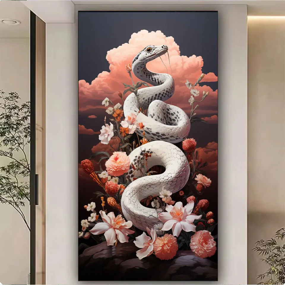 

2025 Новогодний подарок, алмазная живопись, новинка, сделай сам, белый цветок змеи, набор алмазной мозаики, 5D горный хрусталь, вышивка крестиком, большой дом