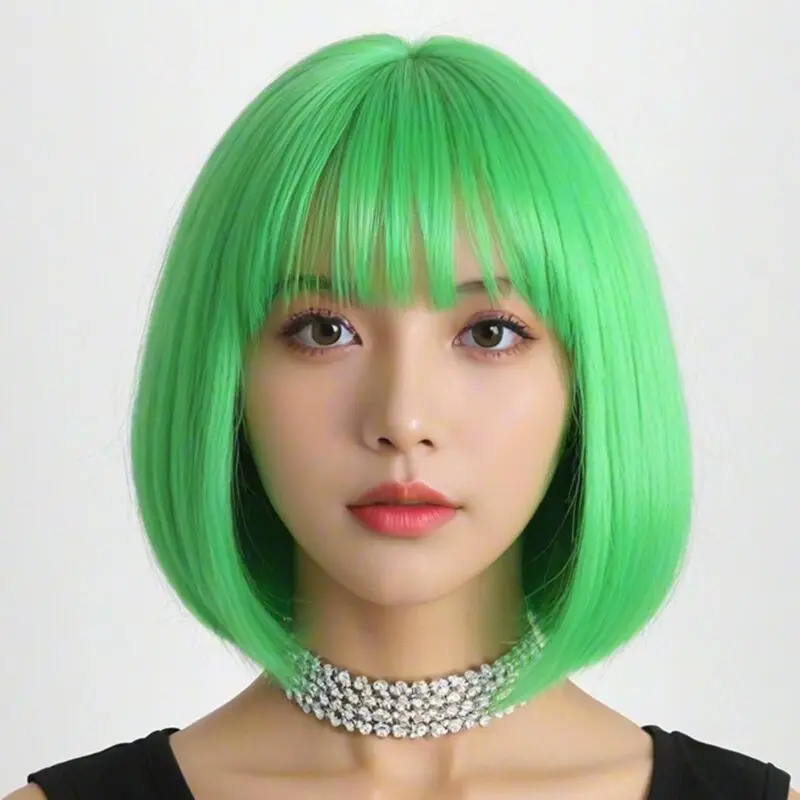 Anime Style Bob Wig 12-inch, Women\'s Short Synthetic Hair Wig, Heat Resistant Straight Hair with Adjustable Buckle Net Cap