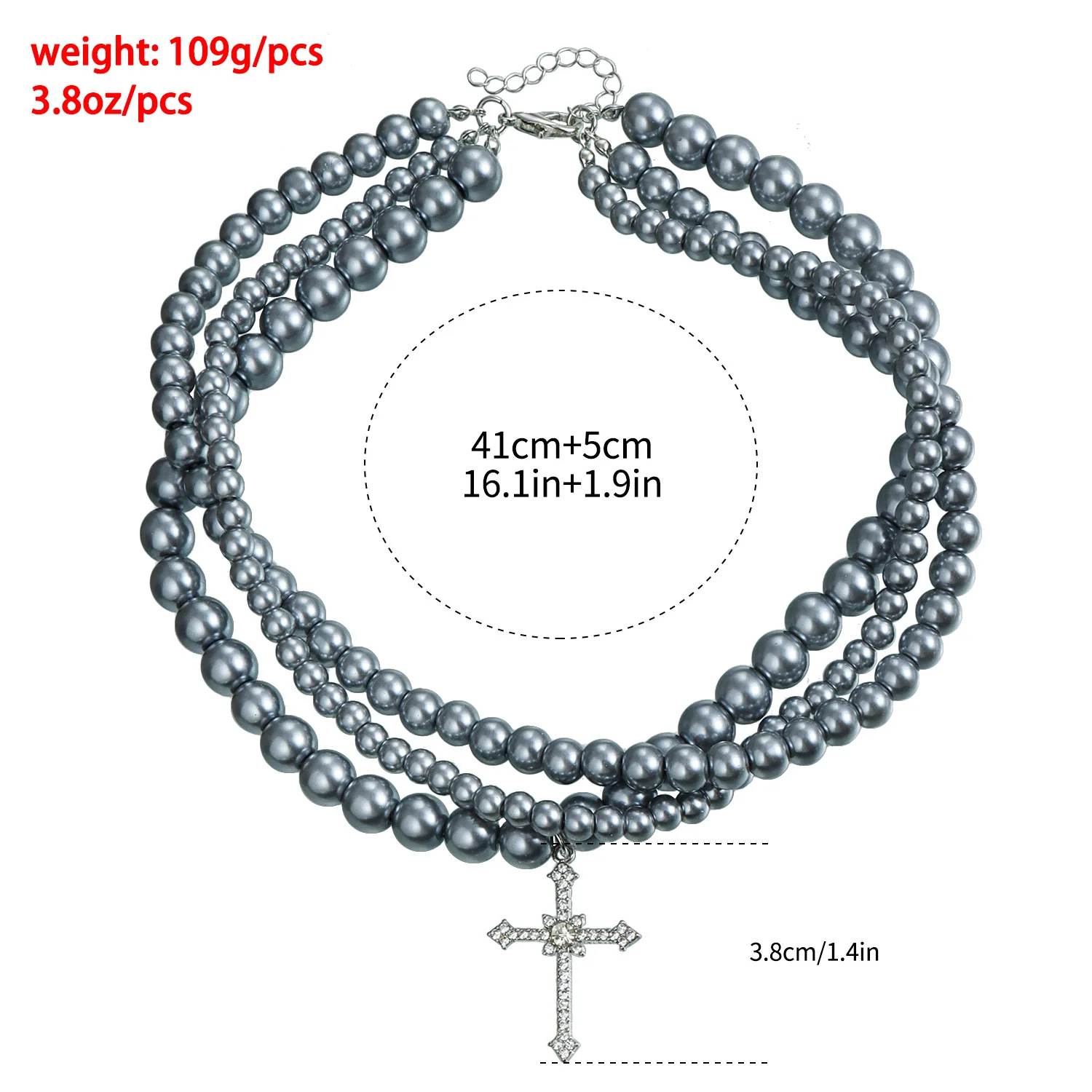 Retro Sparkling Crystal Brick Cross Pendant Necklace 2025 Multi Layer Simple Gun Grey Glass Bead Weaving Girls' Fashion Jewelry