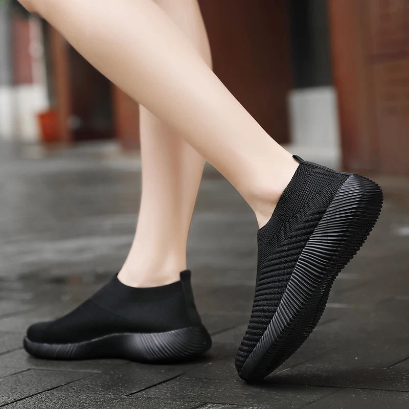 Women Shoes Knitting Sock Sneakers Women Flat Shoes Casual Breathable Sneakers Flats Walking Shoes for Women image 5