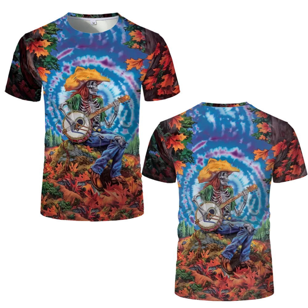 Retro Tie Dye T-shirts For Men Trendy Casual Short Sleeved Cool Rock Band Graphic T Shirt Unisex O-Neck Gothic Vintage Tops image 5