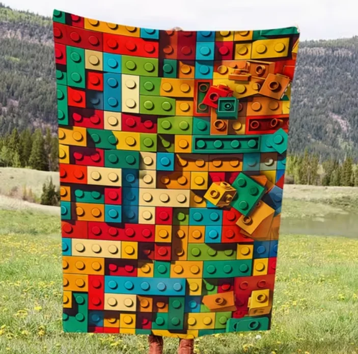 Birthday Gifts Blanket for Son Building Blocks Splicing Pattern Soft Blanket Flannel Blanket for Home Decor