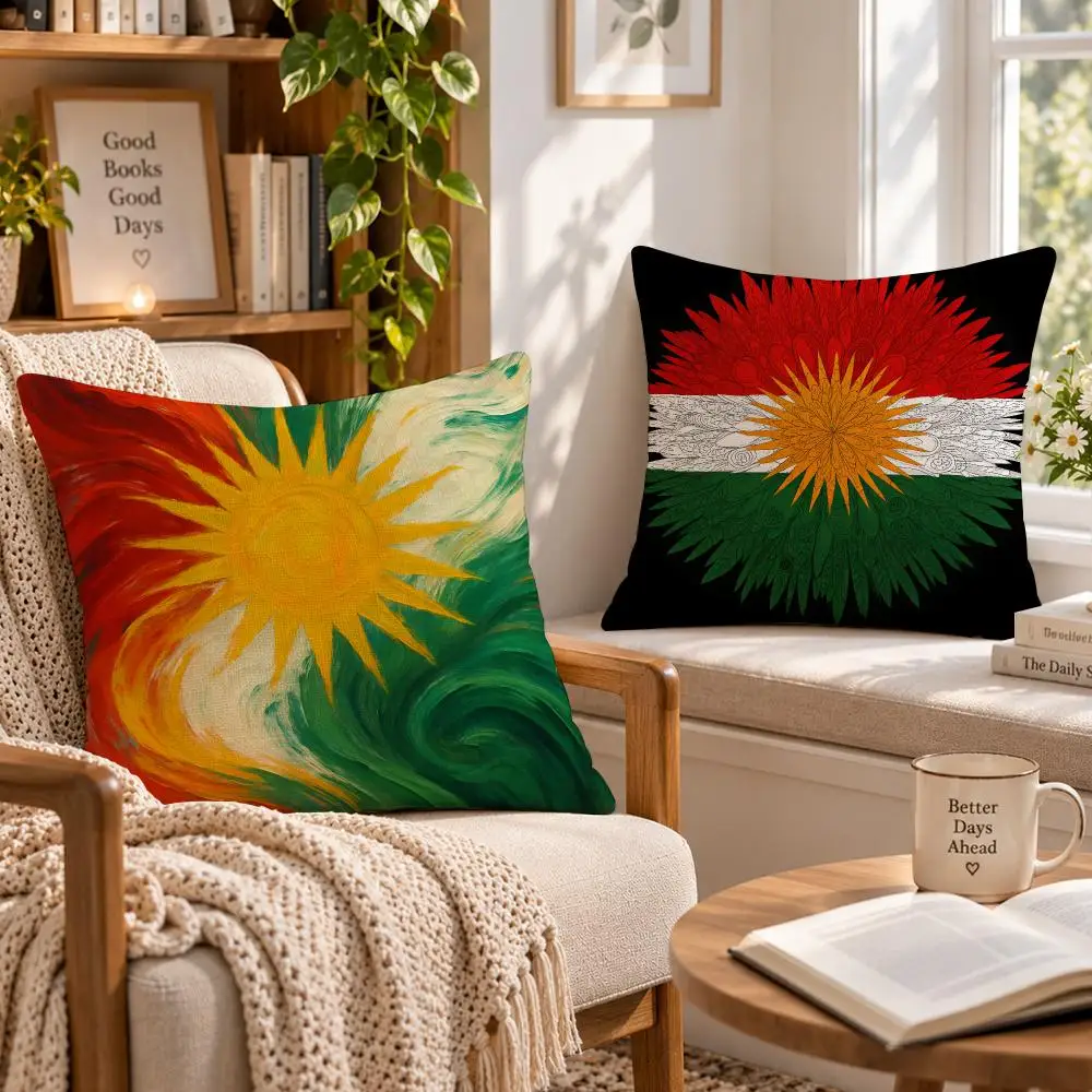 Flag Regional K-Kurdistan Flag Cushion Cover Soft Short Cover Washable Sofa Bed Dorm Garden Home Office Chair Decor