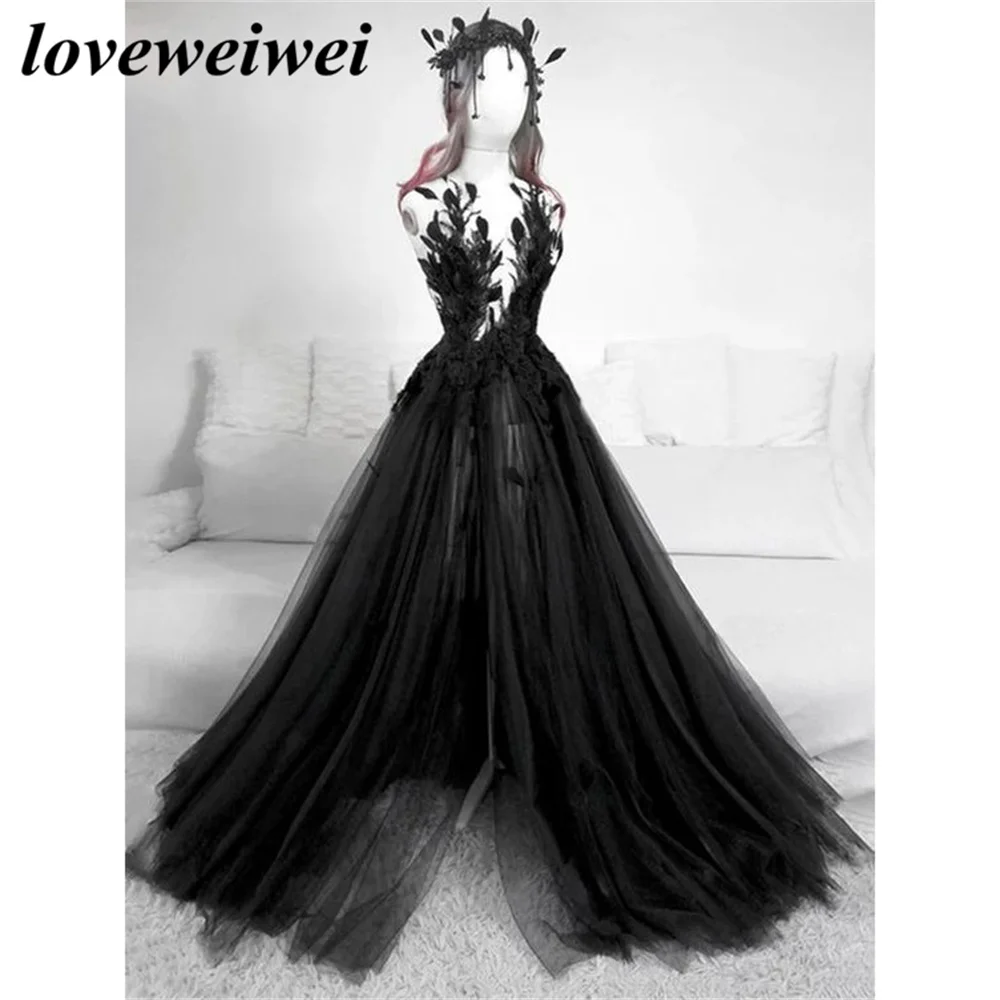 Black Feather ชุดราตรี Appliques ลูกไม้ Charming พรหมชุดชุดเดรสปาร์ตี้สูงแยก Vestidos De Noche