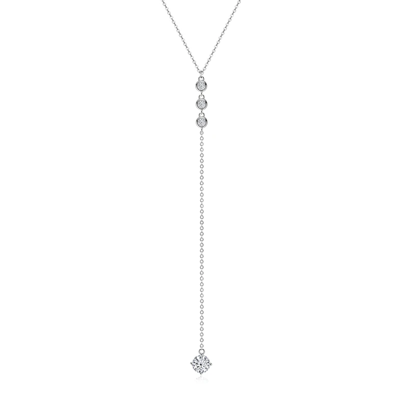 

2025 AINUOSHI 925 Sterling Silver Sparking O Chain 52cm Round Cut Moissanite Y Lariat Necklace For Women Party Dances Wedding
