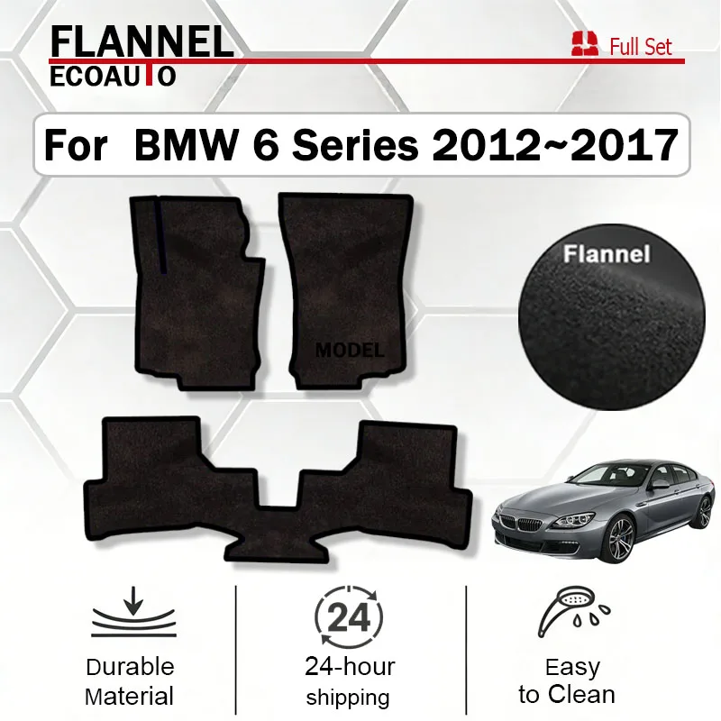 

ECOAUTO Flannel Car Floor Mats For BMW 6 Series F06 Gran Coupe 2012~2017 Rugs Panel Footpads Carpet Cover Anti-slip Foot Pads Au