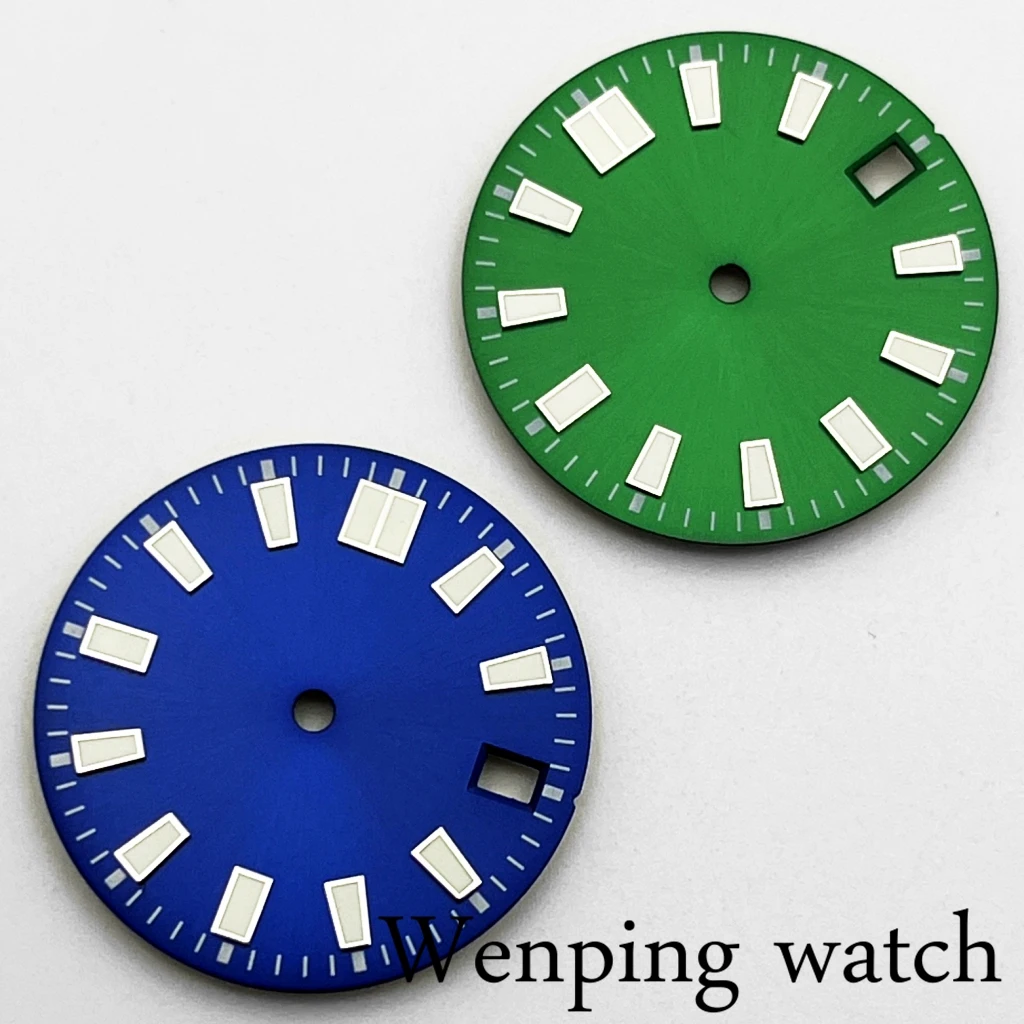 28.5mm Sterile Watch Dial With Calendar Window Green Luminous Fit NH35 3/3.8/4.2 O'Clock CrownMovement Watch Accessories