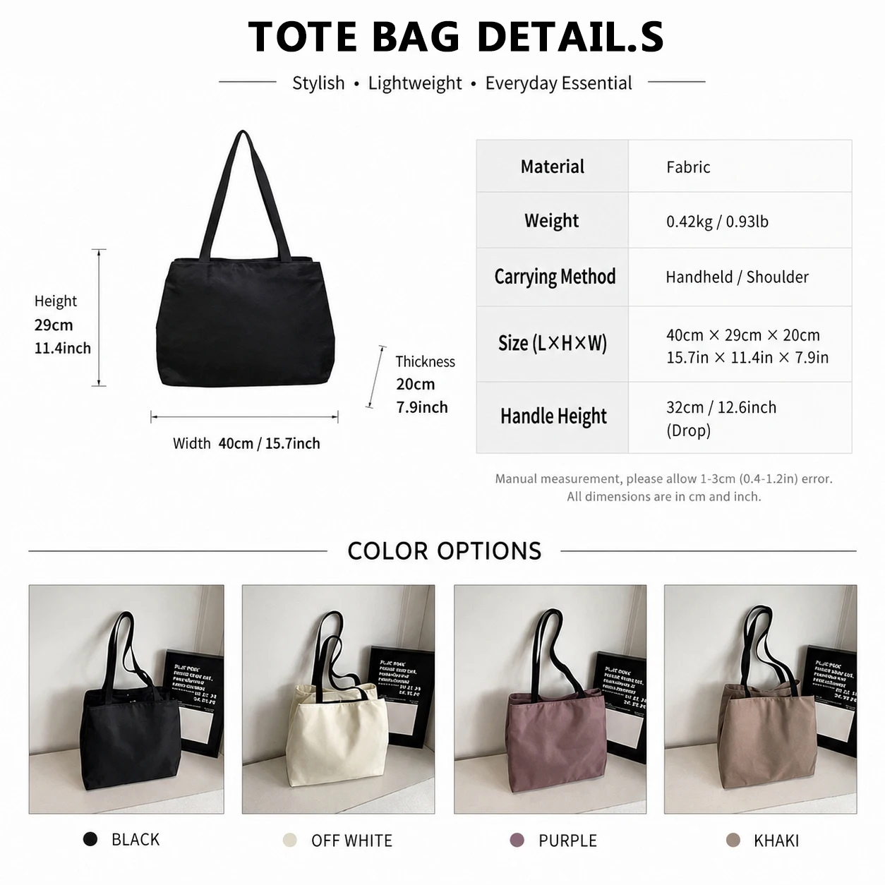 Lightweight Waterproof Nylon Tote Bag for Women, Minimalist Multi-Pocket Large Commuter Shoulder Handbag