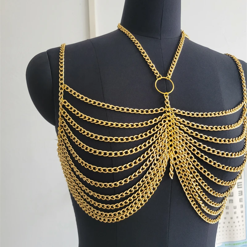 2025 neue Sexy Frauen Crop Top Metall Brust Kette Abend Party Kostüm Zubehör Einstellbare Gold Silber Schmuck Nachtclub Prom – Detail 11