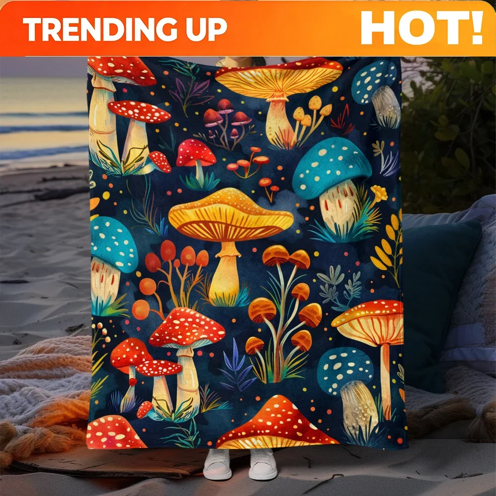 Customization 1pc Gorgeous Plant Blankets, Wild Mushrooms HD Printed Flannel Thin Blanket, Four Season Blankets Suitable For Sof