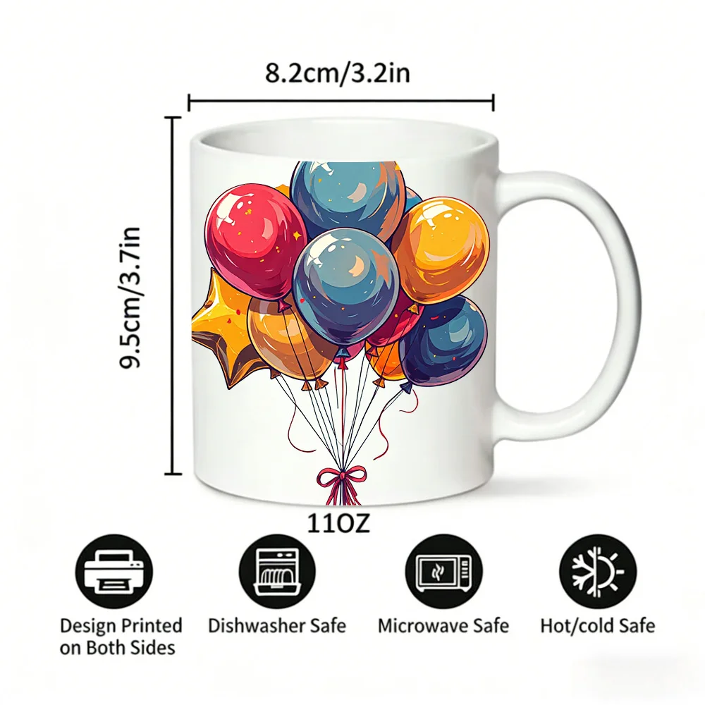 Colorful Balloon Bunch Ceramic Mug Festive Party Coffee Cup, Milk Cup, Office Tea Cup, Gift for Friends, Fade-Resistant