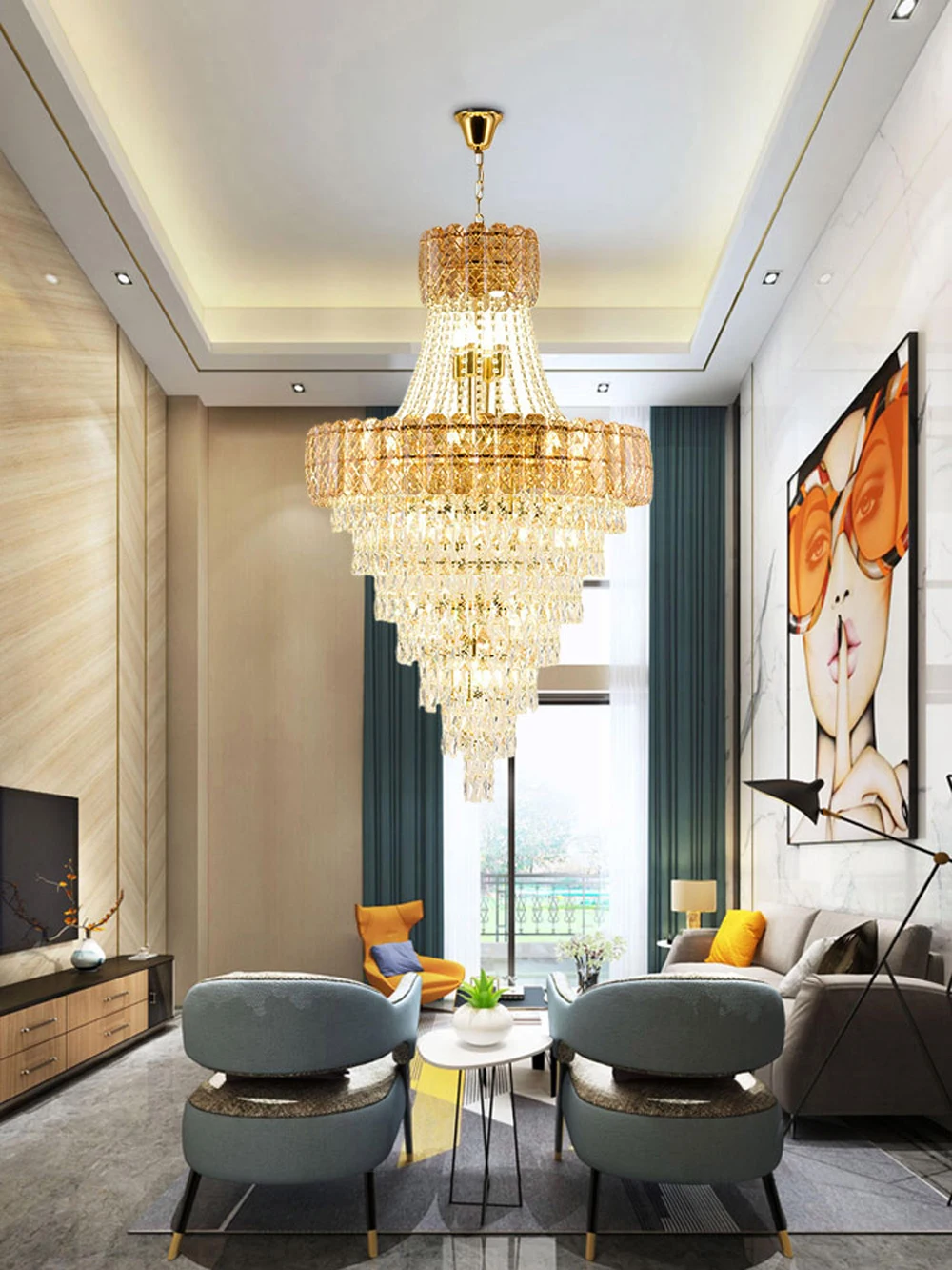 K9 Crystal Clear Amber Grey LED Chandelier