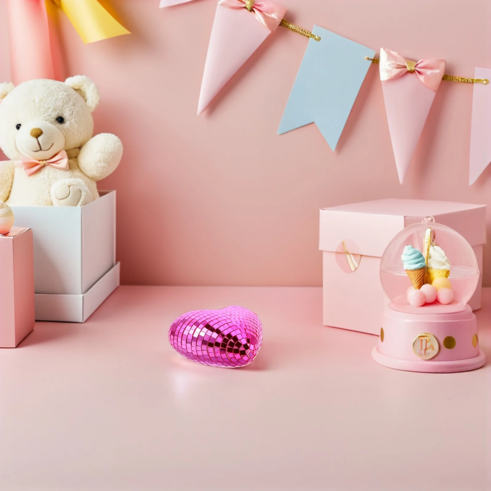 

Heart Shaped Mirror Disco Ball Decor Pink Glass Pendant for Parties Weddings - Hanging Reflective Ball Home Bar Event Ambiance -