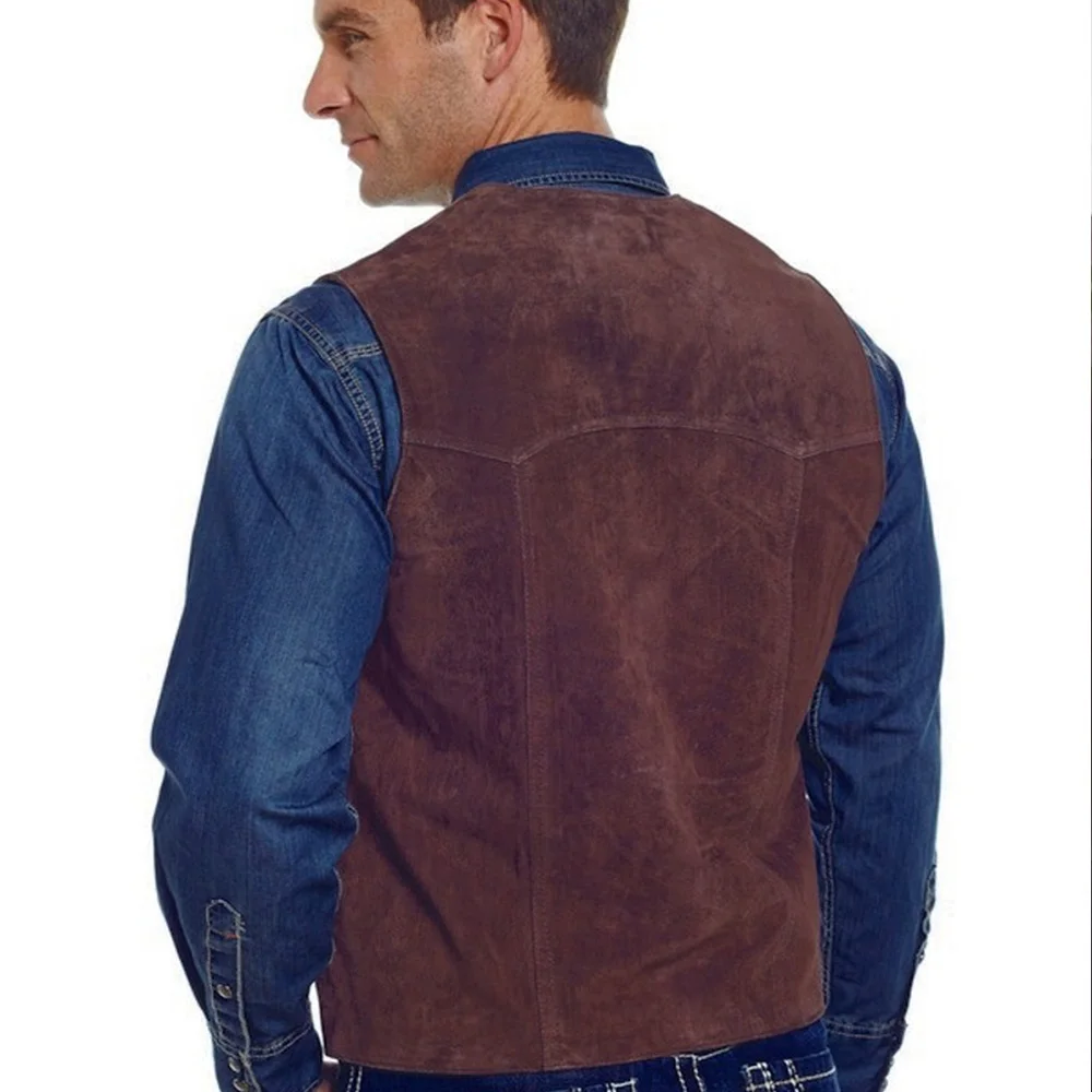 Chaleco de tela de gamuza occidental para hombre, chaqueta con bolsillos, ropa de caballero a medida, trajes Steampunk sin mangas, chaleco Masculino