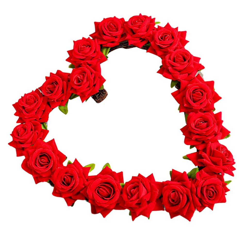 

Heart Shaped Red Rose Wreath Door Hanger Valentine'S Day Decor Wedding Party Wall Hanging Artificial Floral Garland Welcome Sign