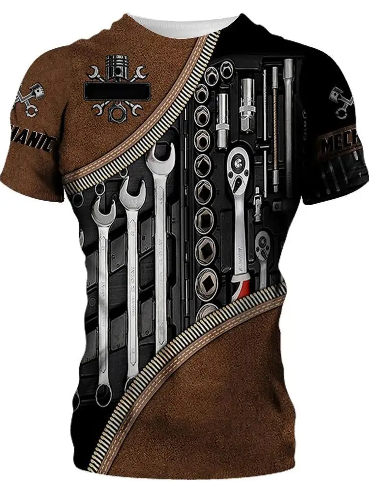 قميص رجالي بياقة دائرية ضيق القصة مع طباعة رقمية ثلاثية الأبعاد، مريح وقابل للتنفس، قطعة علوية صيفية للشباب بأسلوب أساسي وأكم... #2