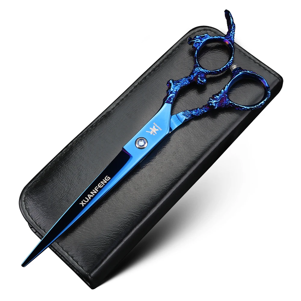 XUANTENG مقص عر 7 بوصة بمقبض تنين أزرق مقص قطع 440C مقص ياباني #6