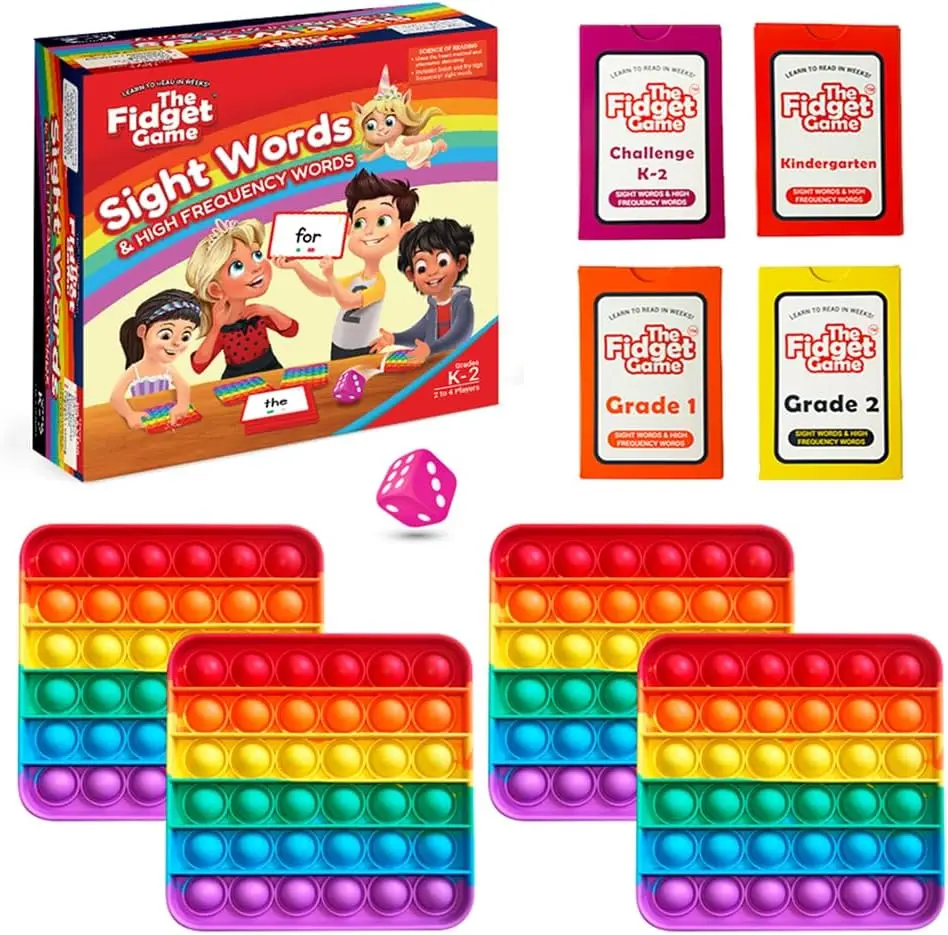 

Игра для изучения слов с фиджет-игрушками Pop Fidget - Карточки для чтения для детей 1-2 классов - В комплекте коврики и игральные кости