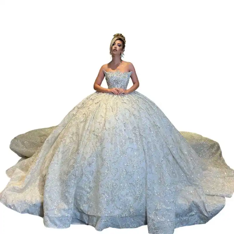 New Ball Gowns Off Shoulder Wedding Dress Prom Gown Appliques 3D-Lace Flowers Bridal Gowns vestido de novia Plus Size Customized