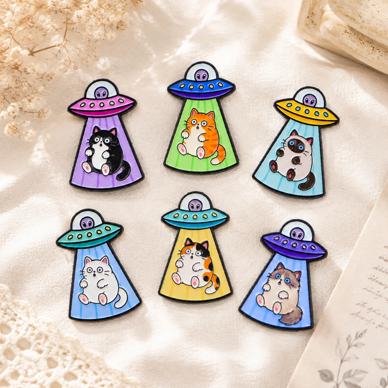 6개/세트 만화 외계인 고양이 소프트 에나멜 핀 남녀 - Tuxedo Lapel Pin 리뷰 및 가격