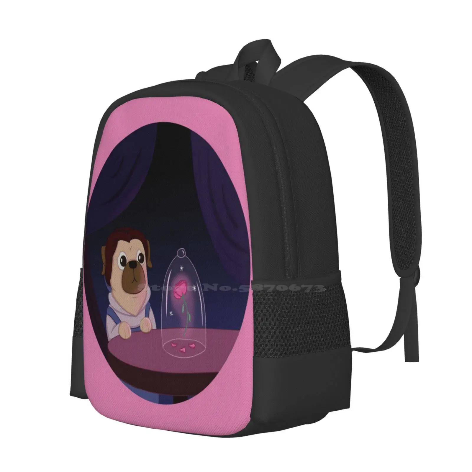 Beauty And The Pug Hot Sale Backpack Fashion Bags Beauty And The Pug Pugs Cute Funny Pug Parody Belle Rose Enchanted Magical