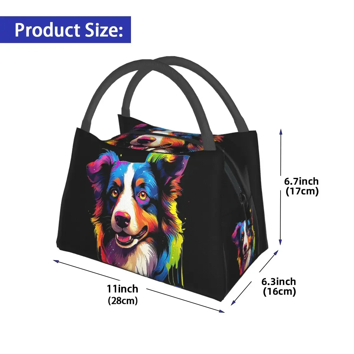 Border Collie Lunch Bags Insulated Bento Box Waterproof Lunch Tote Leakproof Picnic Bags Cooler Thermal Bag for Woman Kids Work