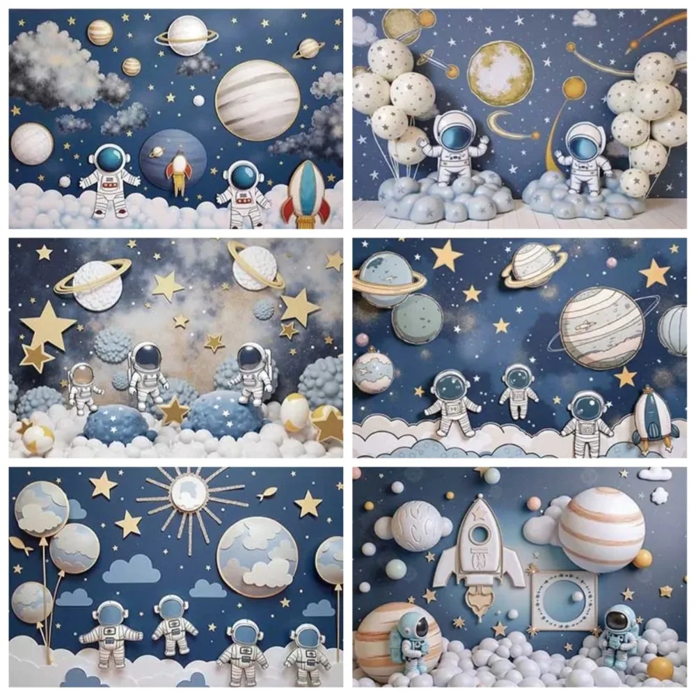 Outer Space Astronaut Rocket Exploration Banner Background Cloth, Children Birthday Party, Home Decoration Photography Backdrop