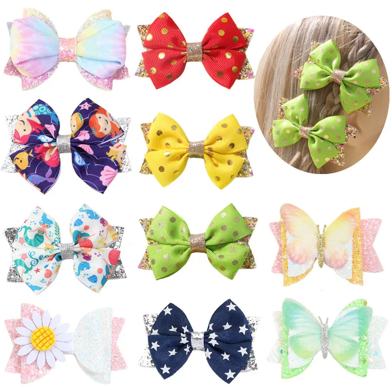 

2Pcs Glitter Hair Bow Clips Ice Cream Bowknot Hairpin Handmade Ribbon Hairpins Barrettes Girs Hair Clip Korea Hair Accessories