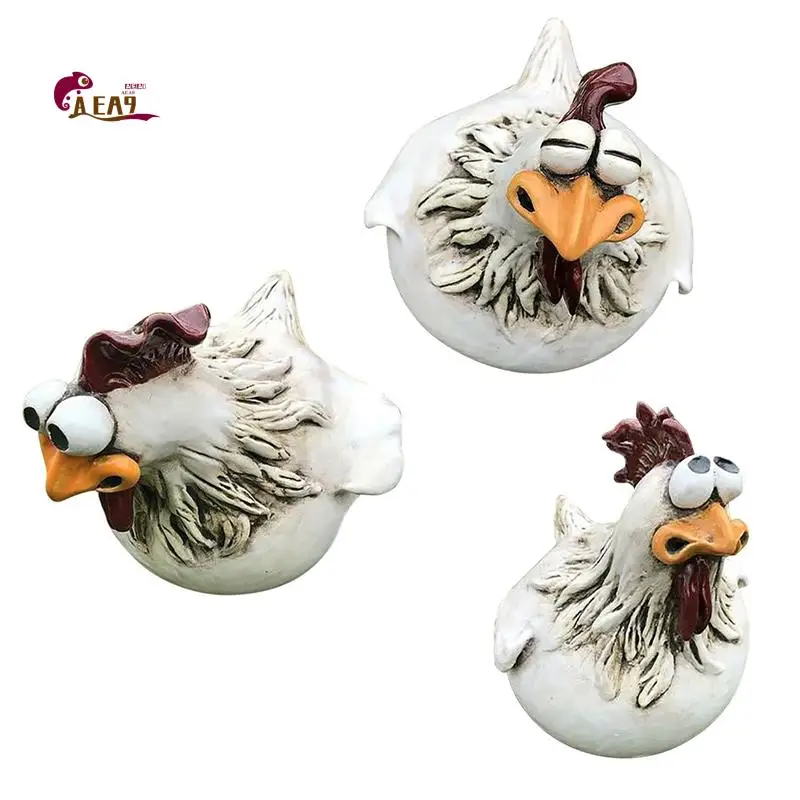 

AEA9-3 PCS Chicken Sitting On Fence Decor Garden Statues Art Sculptures Farm Patio Resin For Fences Rooster Statues Wall Art Yar