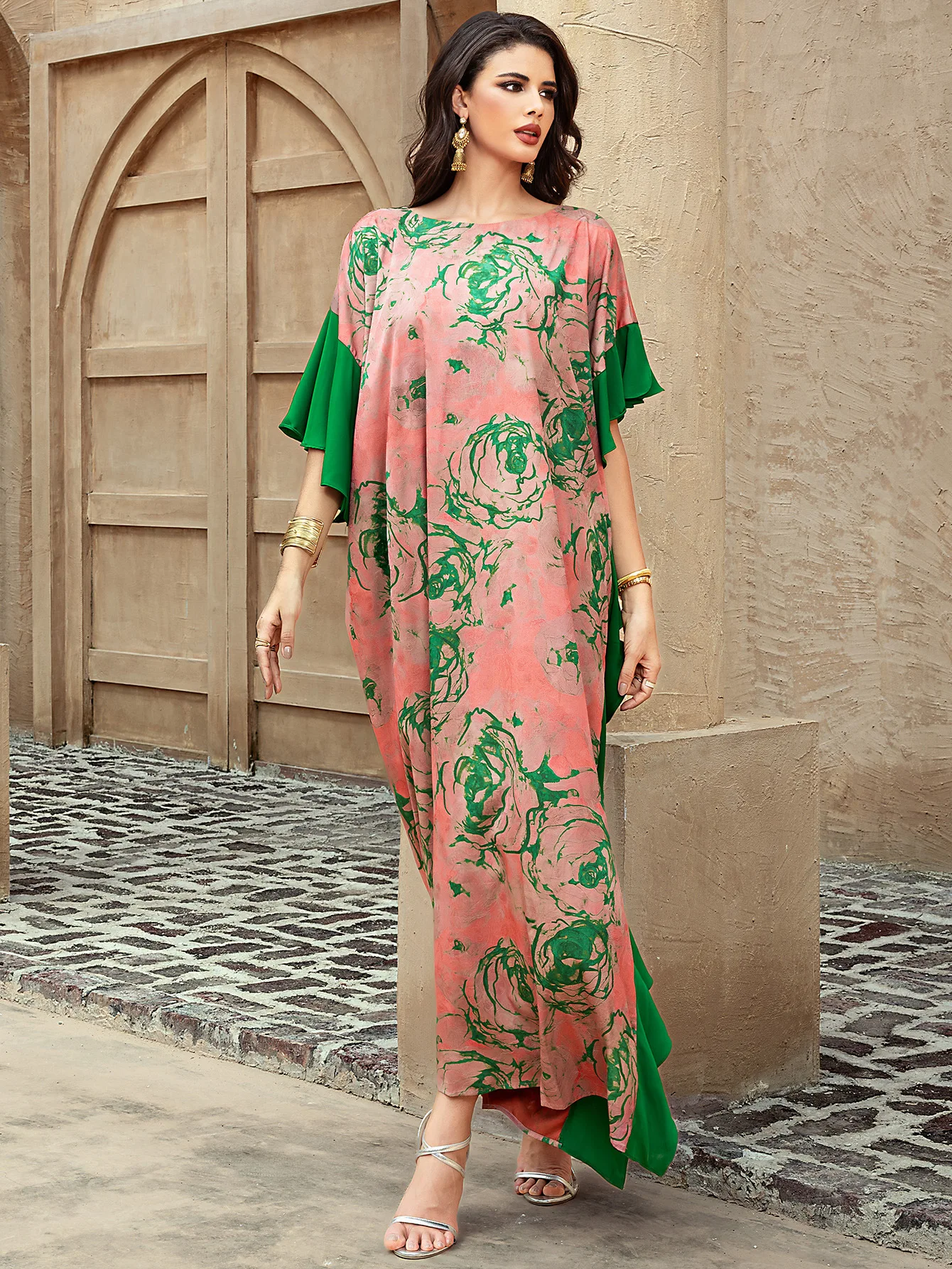 

Eid Djellaba Ramadan Muslim Women Ruffle Print Maxi Dress Dubai Abaya Turkey Kaftan Arabic Robe Islam Clothing Morocco Caftan