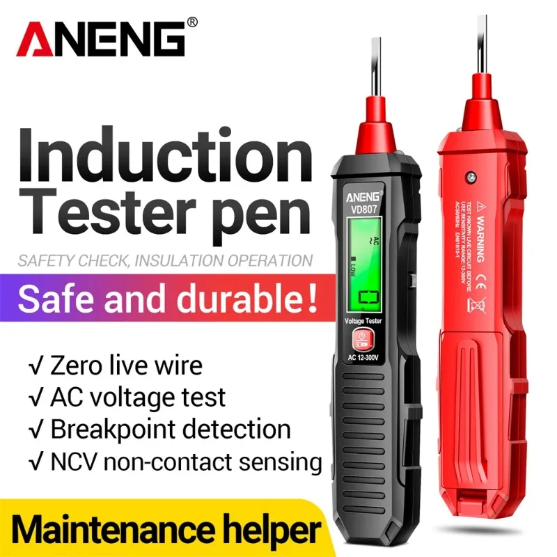 

ANENG VD807 Induction Tester Pen LED Display Test Recognition NCV AC Voltage Breakpoint Detect Non-contact Zero Fire Wire Tools