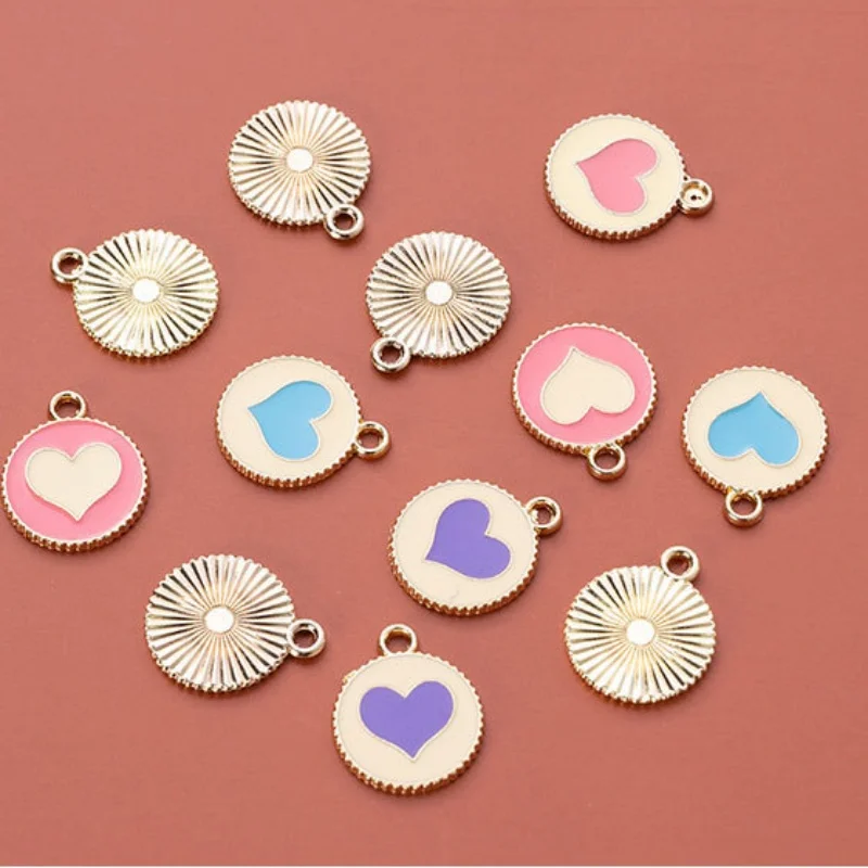 10pcs 16*16mm 라운드 하트 에나멜 펜 던 트 쥬얼리에 대 한 컬러 매력 액세서리 만들기 여성 귀걸이 목걸이 DIY 만들기