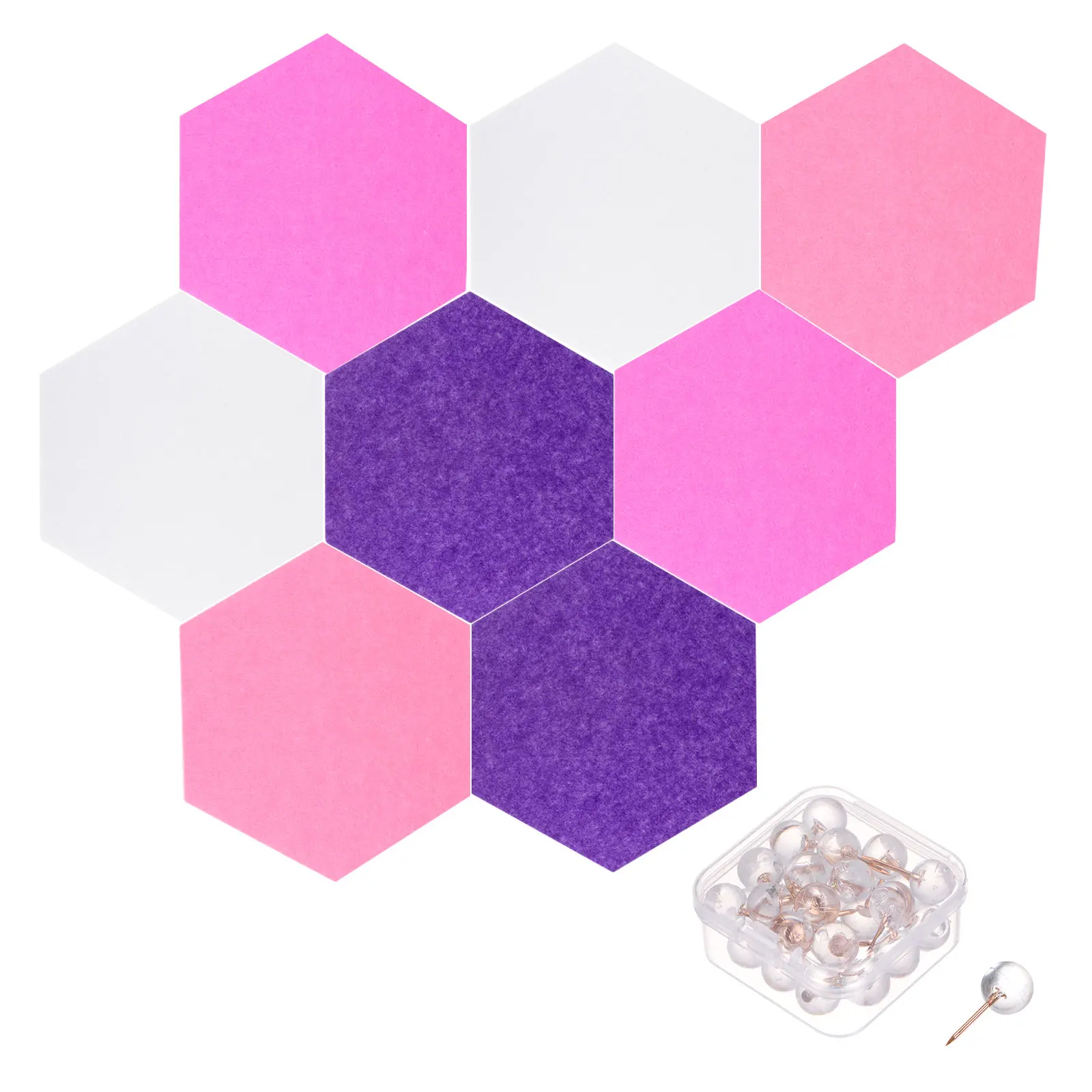 8Pcs Felt Bulletin Board Self Adhesive Hexagon Felt Board Tiles Studio Sound Proof Panels Decorative Wall Panel with 30 Pushpins