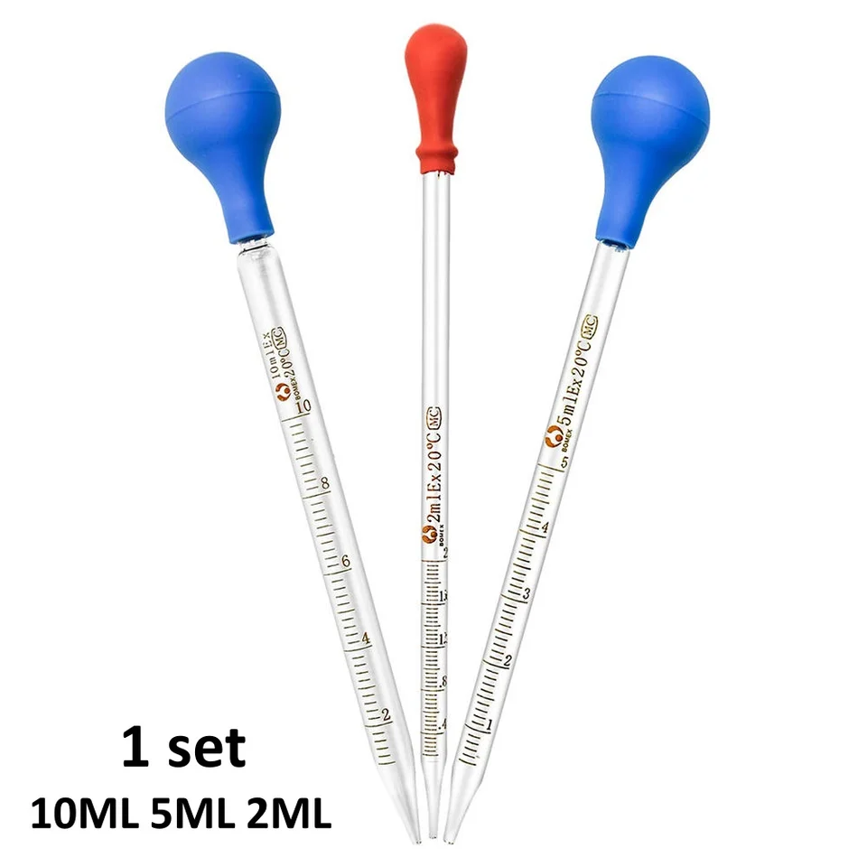 Glaspipetten 10 Ml Mit Gummiball – 3er-Set, Graduiert, Für Öle, Tinkturen, ätherische Öle & Labor