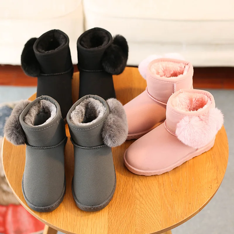 

Children Snow Boots Winter New Solid Color Warm Waterproof Cute Girls Plush Princess Short Boots Kids Shoes for Girl 25-36