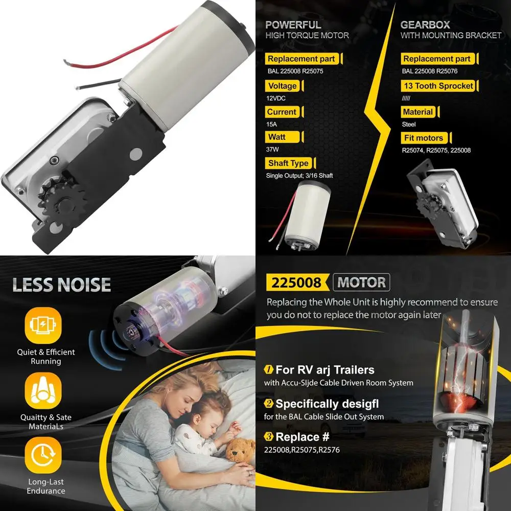 محرك منزلق R25075 RV مع علبة التروس R25076-1 محرك عالي الإخراج 13 ضرس أسنان لمقطورات RV استبدال الشريحة الخارجية 225008 #1