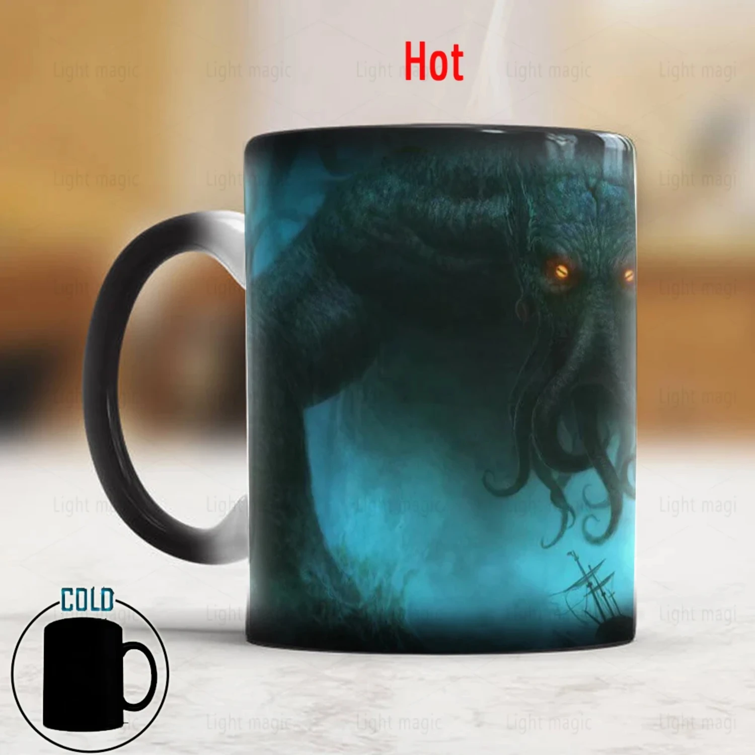 

Теплочувствительная керамическая волшебная кофейная кружка Whitelf Sea Cthulhu, меняющая цвет, для дропшиппинга - уникальная, изысканная, высококачественная Mu