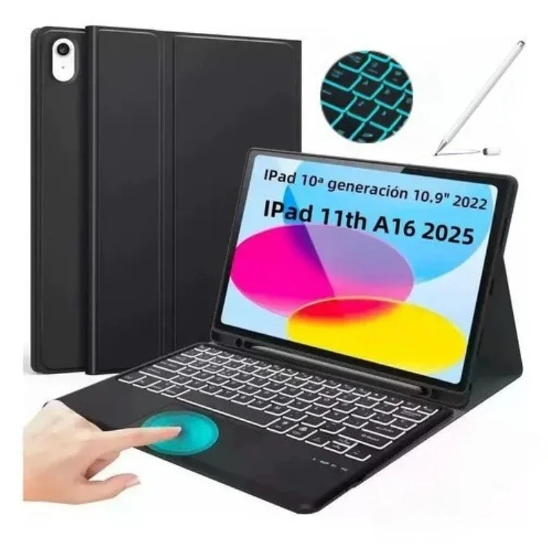 Tablet Keyboard Protective Case with Touch Keyboard for IPad 11th A16 Backlit Touch Bluetooth Keyboard Portable Shell DIY Gifts