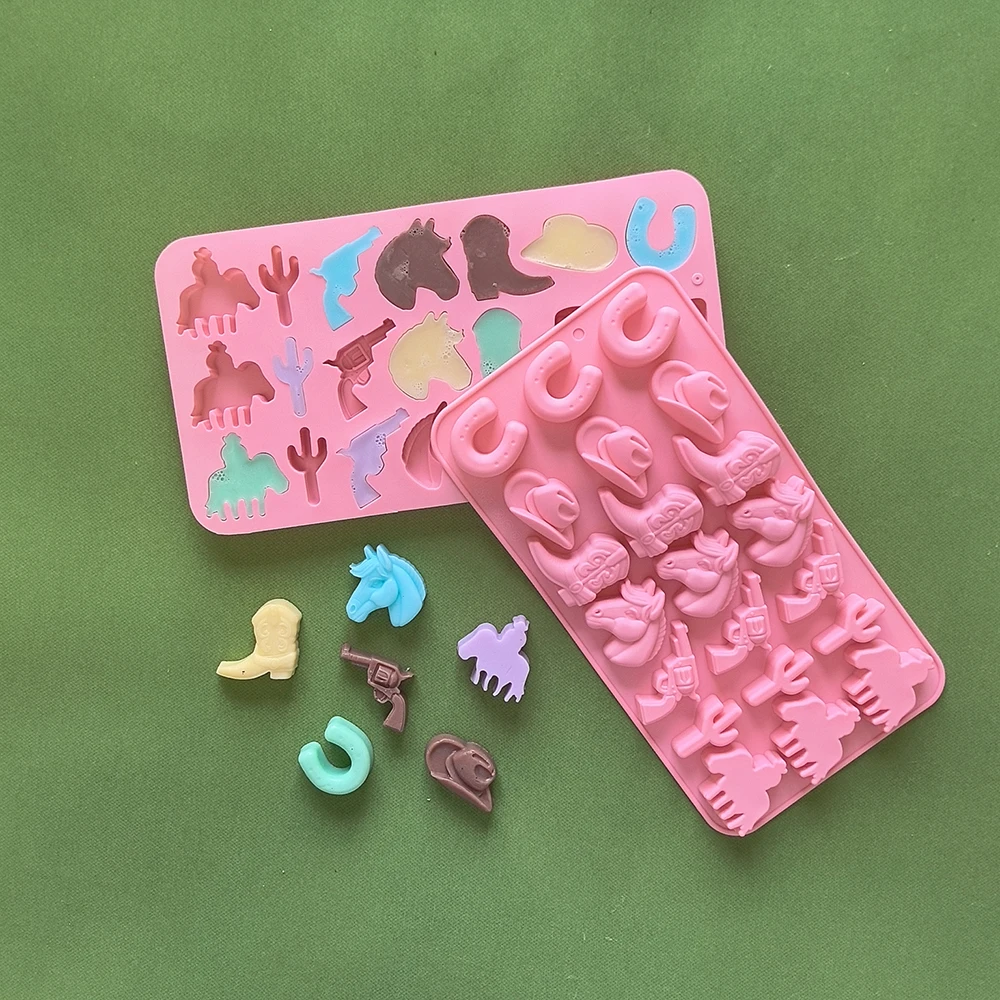 1pc  21 hole 7 types of Western cowboy shaped silicone molds, suitable for DIY chocolate, candy, cookies, gummies