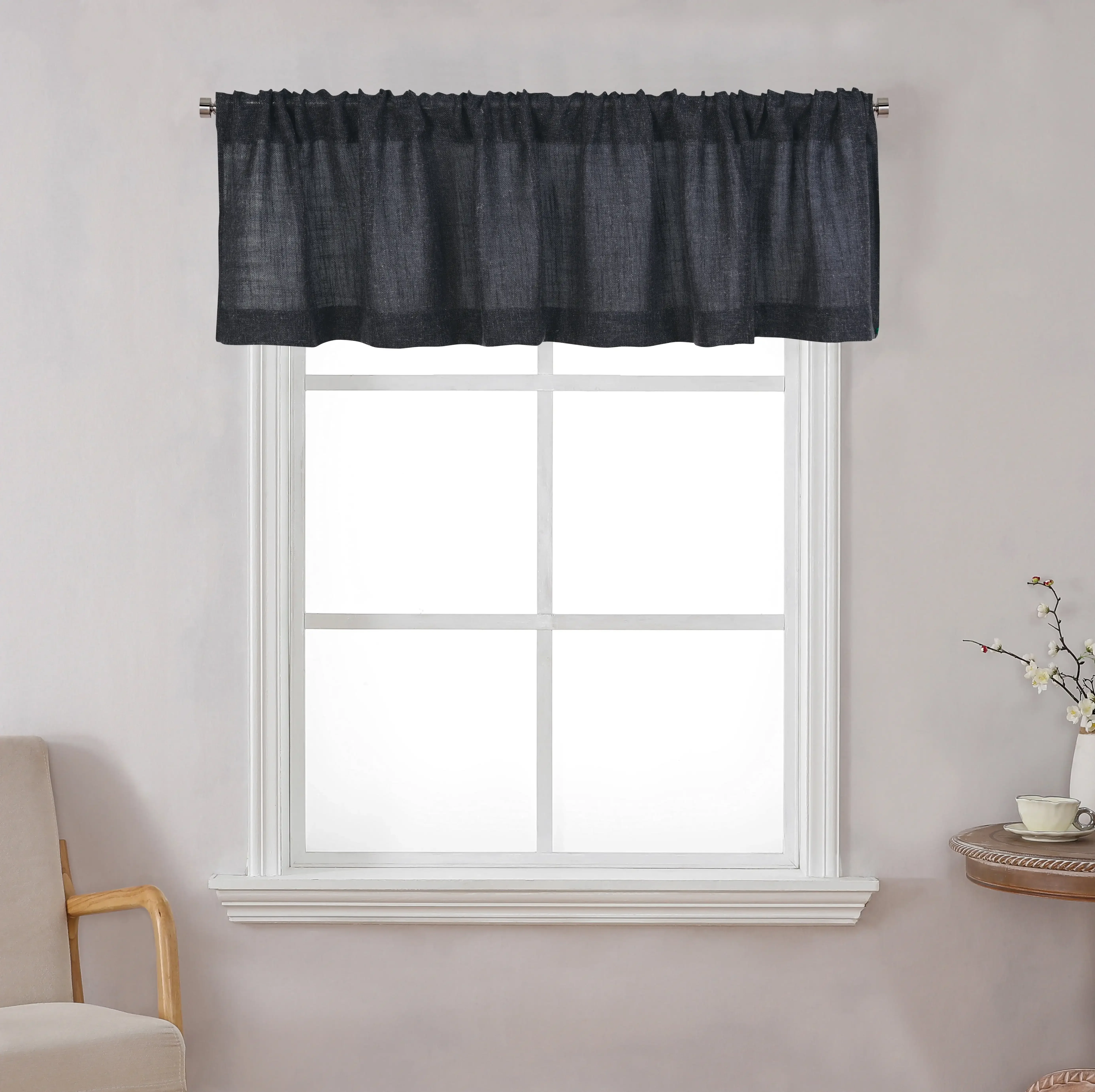Linen Blend Light Filtering Rod Pocket Kitchen Curtain Tiers and Valance, Set of 3