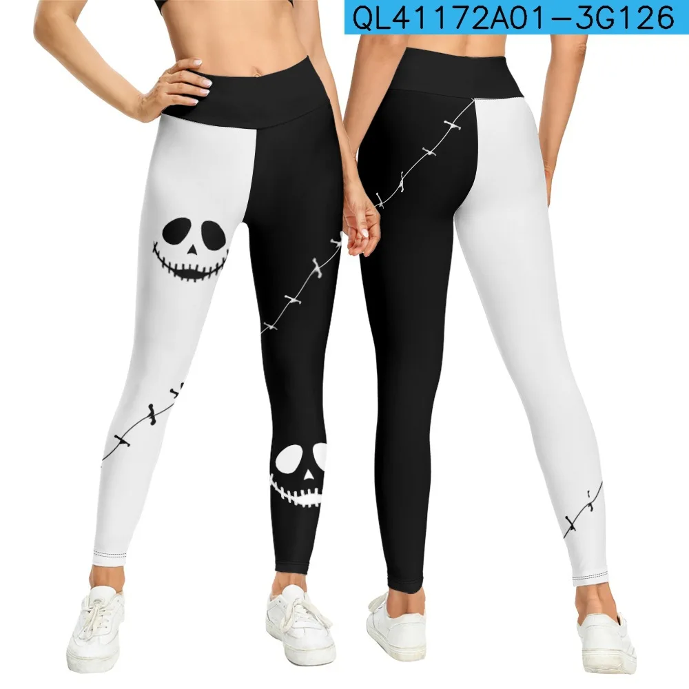 3d dia das bruxas esqueleto padrão impresso esporte leggings mulheres calças de yoga ginásio roupas femme sem costura leggins senhoras leginsy legins