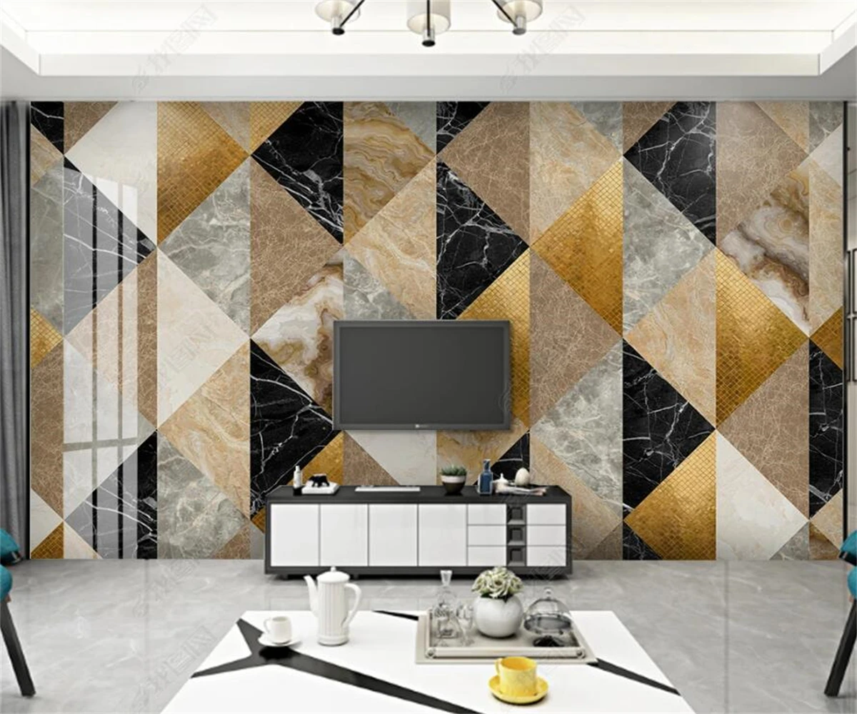 beibehang Customize the latest modern minimalist abstract gold lines geometric marble TV background wallpaper