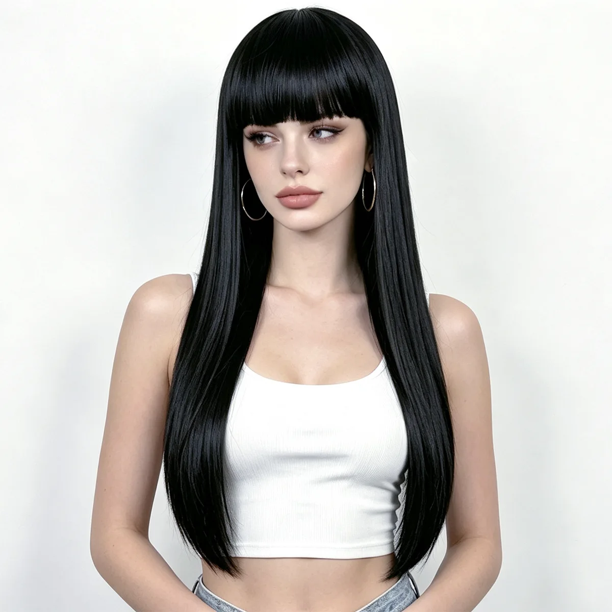 Best-selling 26-inch long straight synthetic wig for Halloween cosplay, role-playing, daily use, high-temperature silk wig cap