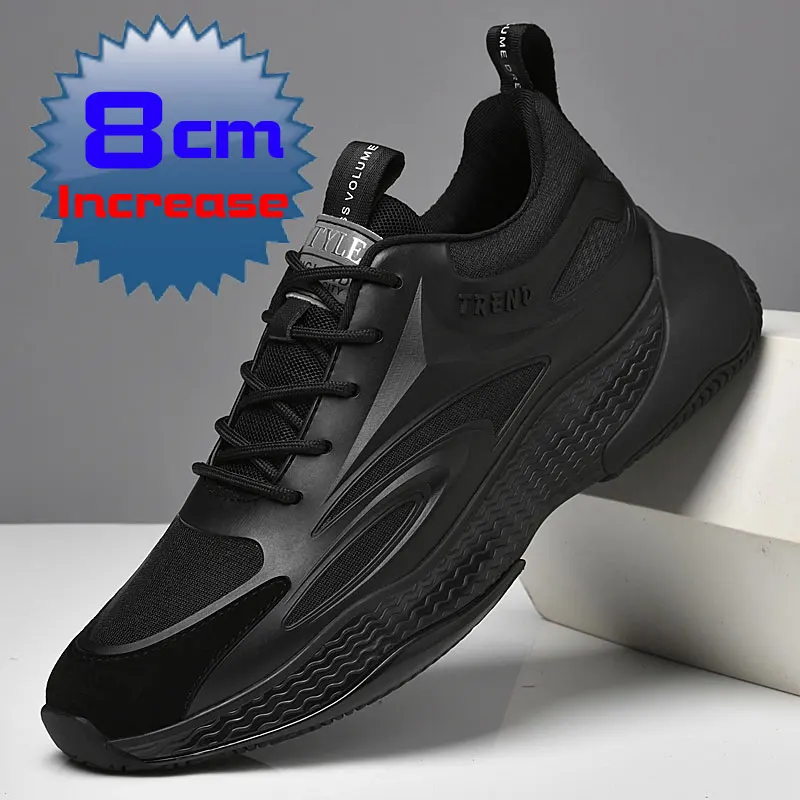 Zapatillas de deporte informales para hombre, zapatos de malla transpirable con tacón oculto, a la moda, de marca de lujo, 8cm, 6cm