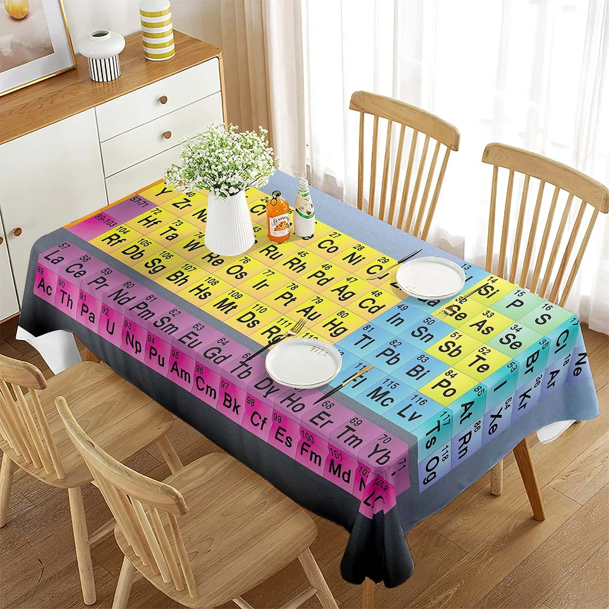 

Periodic Table of Elements Rectangular Tablecloth Chemistry Topic Creative Tablecloth Decorations for Kitchen Dining Room Party