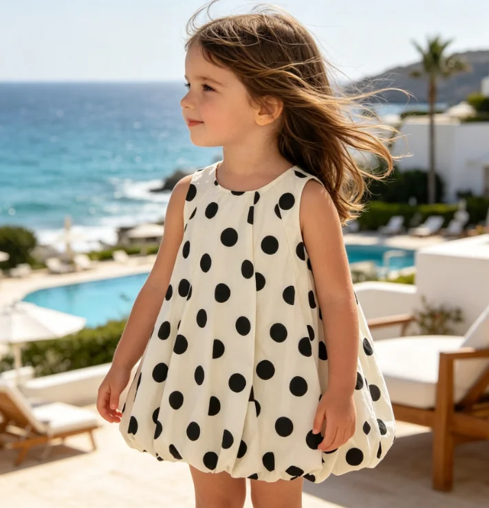 Girls Polka Dot Vest Skirt 2026 Summer and Spring New Baby Girl Sleeveless Bud Skirt Foreign Style Black Polka Dot Dress