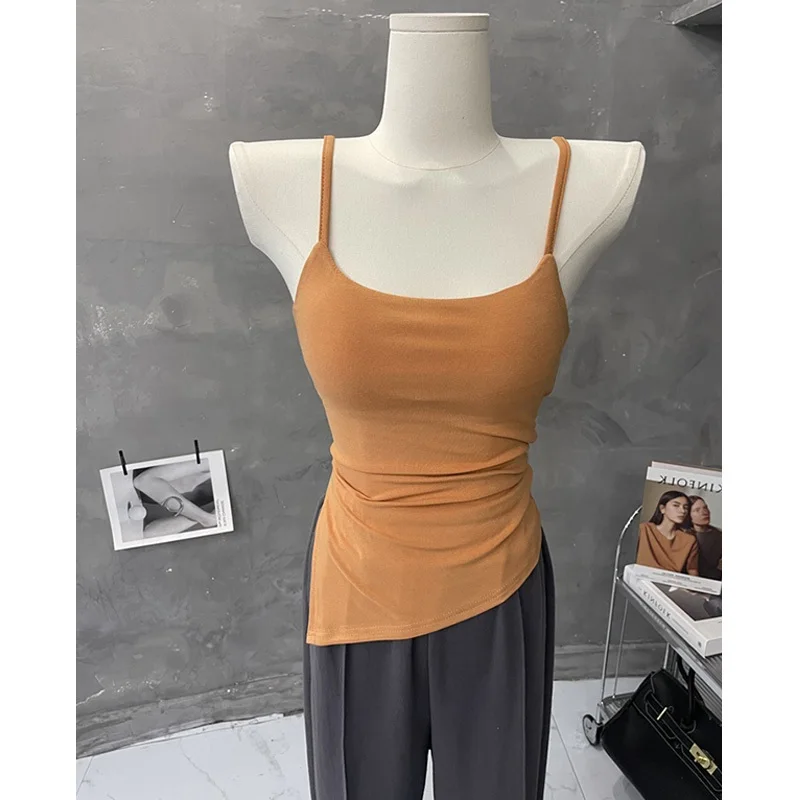 Summer Outerwear Women's Vest Small Strapless Integrated Design with Chest Pad Irregular Top for Office Commute Polyester Fiber